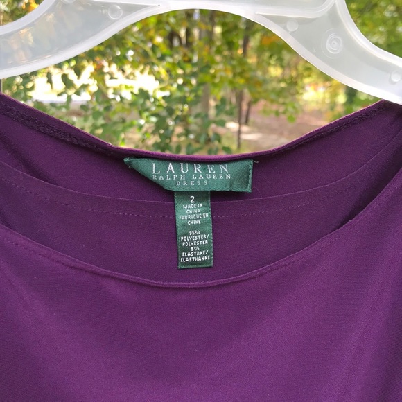 Lauren Ralph Lauren Fitted Fully Lined Ruched Gather Drop Waist Purple Dress 2 - Picture 3 of 16